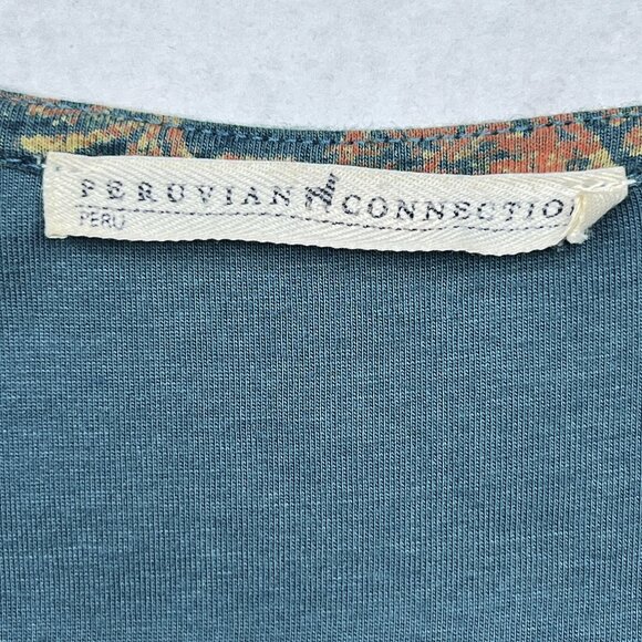 Peruvian Connection Anneliese Maxi Floral Boho Pima Cotton Teal Gold Size M NWOT - Picture 6 of 7